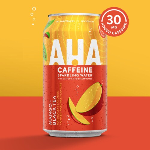 AHA® Mango and Black Tea Flavored Sparkling Water Cans Perspective: left