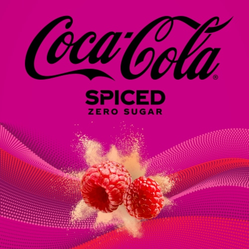 Coca-Cola® Zero Sugar Spiced Raspberry Soda Cans Perspective: left
