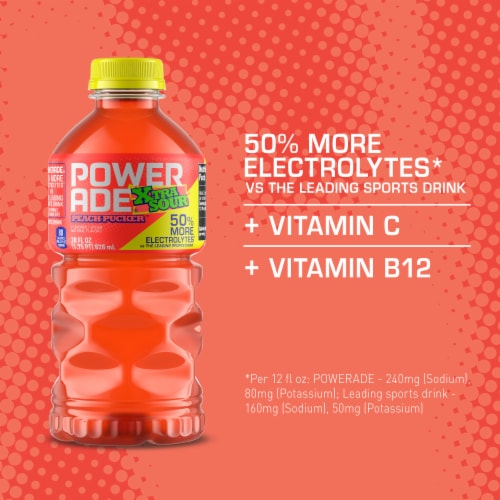 POWERADE® XTRA SOUR Peach Pucker Sports Drink Bottle Perspective: left