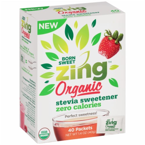 Zing Organic Zero Calorie Stevia Sweetener Packets Perspective: left