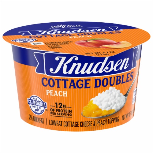 Knudsen® Cottage Doubles Low Fat Cottage Cheese & Peach Topping Perspective: left