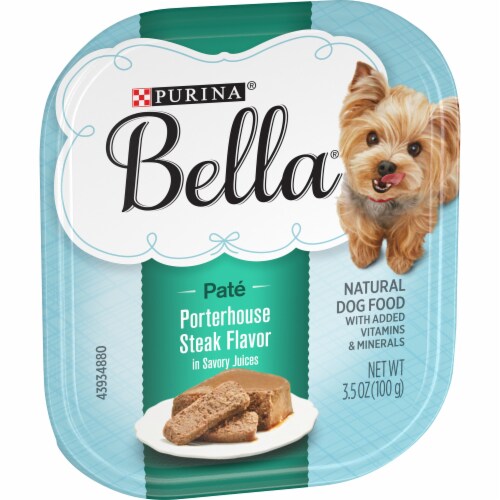 Bella Porterhouse Steak Flavor in Savory Juices Small Breed Wet Dog Food Perspective: left