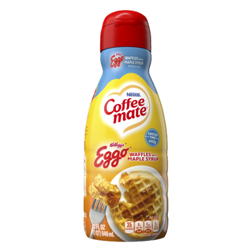 Nestle Coffee Mate Eggo Waffles with Maple Syrup Liquid Coffee Creamer Perspective: left