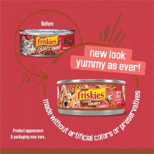 Purina Friskies Extra Gravy Chunky Wet Cat Food in Savory Gravy Beef Perspective: left