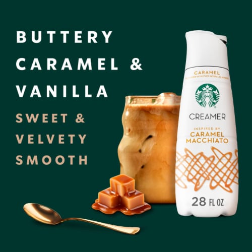 Starbucks Caramel Flavored Coffee Creamer Inspired by Caramel Macchiato Perspective: left