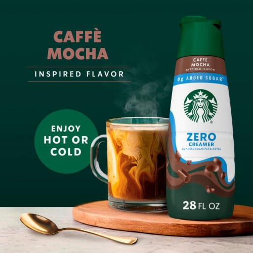 Starbucks Zero Sugar Chocolate Flavored Coffee Creamer Inspired by Caffe Mocha Perspective: left