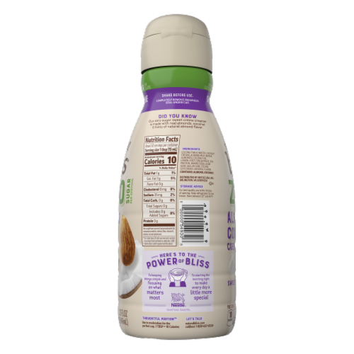 Coffee Mate Natural Bliss Sweet Creme Almond and Coconut Milk Sugar Free Dairy Free Coffee Creamer Perspective: left