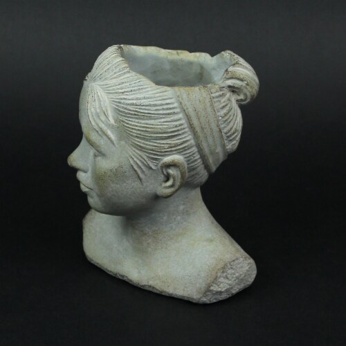 Weathered Cast Cement Young Girl Child Bust Indoor / Outdoor Head Plant Pot Planter Perspective: left