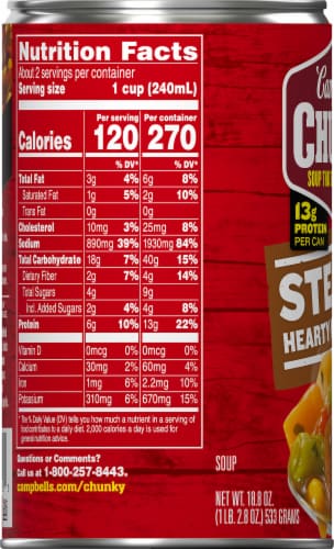 Campbell's Chunky Sirloin Steak with Hearty Vegetables Soup Perspective: left
