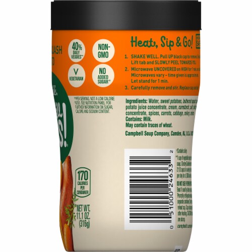 Campbell's® Well Yes!® Sipping Soup Butternut Squash and Sweet Potato Soup Microwavable Cup Perspective: left