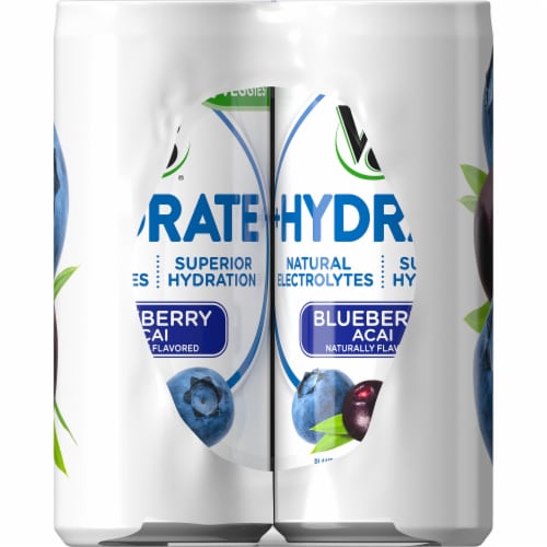 V8 +Hydrate Blueberry Acai Plant Based Hydrating Beverage 6 Cans Perspective: left