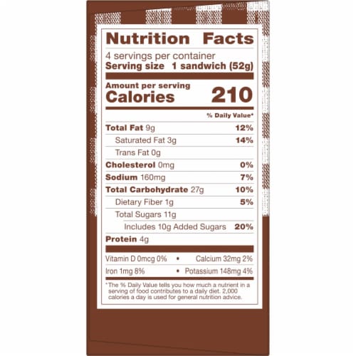 Smucker's Uncrustables Chocolate Flavored Hazelnut Spread Sandwiches, 1.8 oz, 4 Count (Frozen) Perspective: left