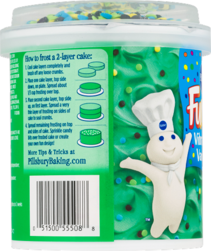Pillsbury Funfetti Vibrant Green Vanilla Flavored Frosting Perspective: left