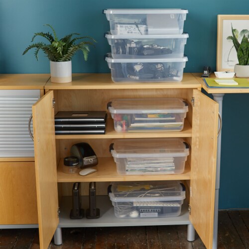 Rubbermaid Cleverstore 16 Quart Plastic Storage Tote Container with Lid (6 Pack) Perspective: left