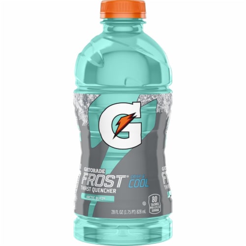 Gatorade Thirst Quencher Blue Teal Frost Arctic Blitz Electrolyte Enhanced Sports Drink Perspective: left