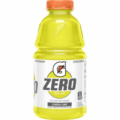 Gatorade Zero Sugar Thirst Quencher Green Lemon Lime Electrolyte Enhanced Sports Drink Perspective: left