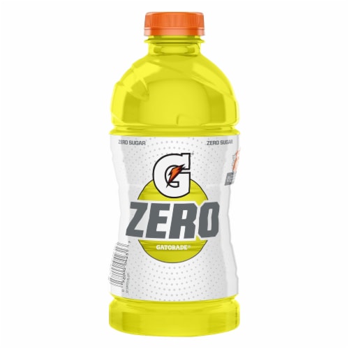 Gatorade Zero Sugar Thirst Quencher Yellow Lemon Lime Electrolyte Enhanced Sports Drink Perspective: left
