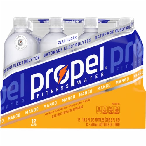 Propel® Zero Sugar Electrolyte Mango Flavored Bottled Water Perspective: left