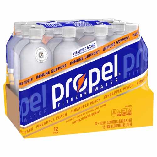 Propel® Zero Sugar Immune Support Pineapple Peach Flavored Bottled Water Perspective: left
