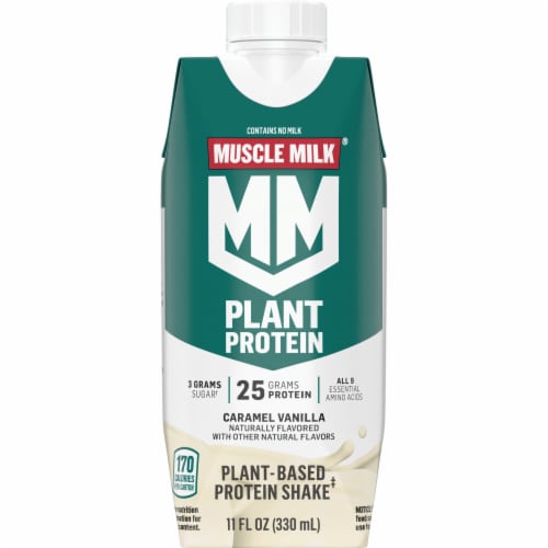 Muscle Milk® Plant-Based Caramel Vanilla Protein Shake Multipack Perspective: left
