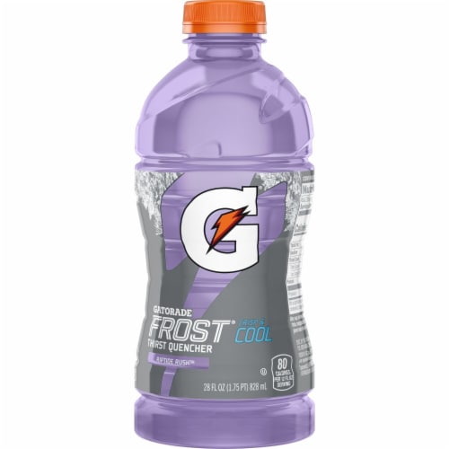 Gatorade Thirst Quencher Purple Frost Riptide Rush Electrolyte Enhanced Sports Drink Perspective: left