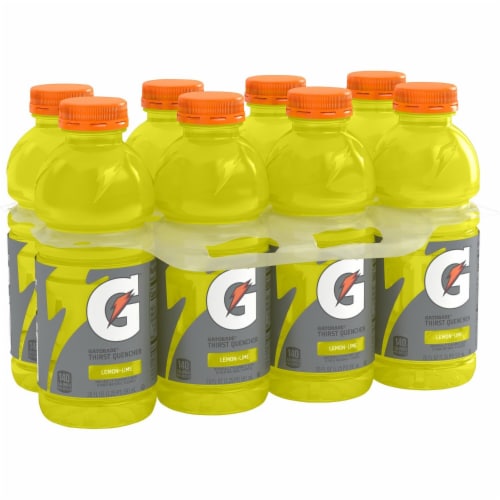 Gatorade Thirst Quencher Yellow Lemon Lime Electrolyte Enhanced Sports Drink Perspective: left