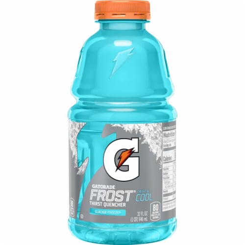 Gatorade Thirst Quencher Blue Frost Glacier Freeze Electrolyte Enhanced Sports Drink Perspective: left