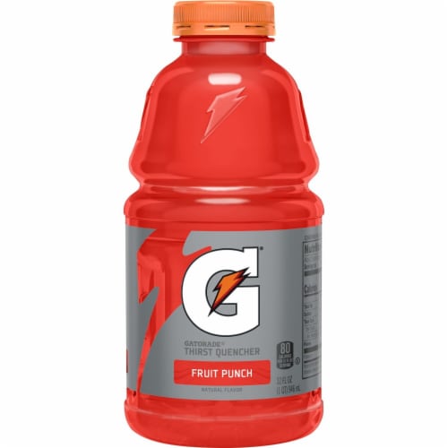 Gatorade Thirst Quencher Red Fruit Punch Electrolyte Enhanced Sports Drink Perspective: left