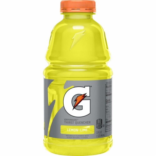 Gatorade Thirst Quencher Yellow Lemon Lime Electrolyte Enhanced Sports Drink Perspective: left