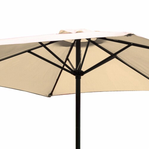 Four Seasons Courtyard 9’ Polyester Patio Market Umbrella with Steel Pole, Beige Perspective: left