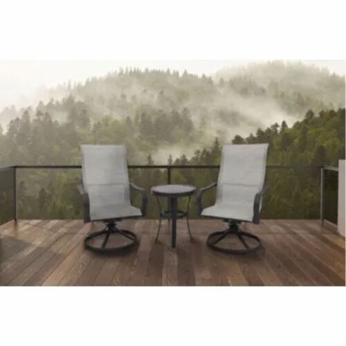 Four Seasons Courtyard Palermo 3 Piece Aluminum Bistro Set with Swivel Rockers Perspective: left