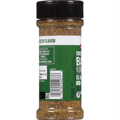 McCormick Basil Oregano Garlic and Sea Salt All Purpose Seasoning Shaker Perspective: left