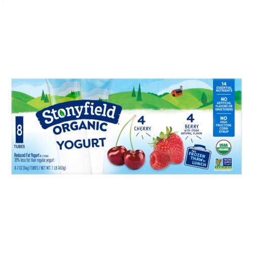 Stonyfield® Organic Kids Berry & Cherry Lowfat Yogurt Tubes Perspective: left