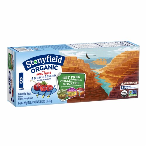 Stonyfield Organic Kids Cherry & Berry Reduced Fat Yogurt Tubes Perspective: left
