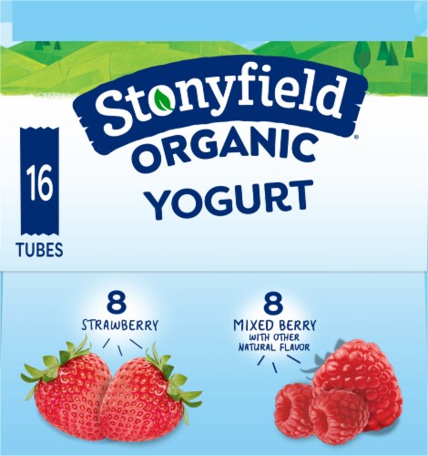 Stonyfield® Organic Kids Strawberry & Mixed Berry Lowfat Yogurt Tubes Variety Pack Perspective: left