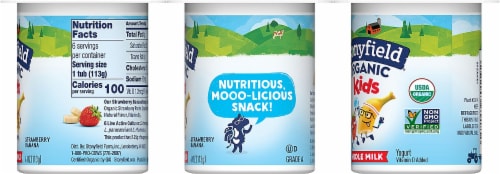 Stonyfield® Organic Kids Strawberry Banana Whole Milk Yogurt Cups Perspective: left