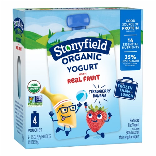 Stonyfield® Organic Kids Lowfat Strawberry Banana Yogurt Pouches Perspective: left