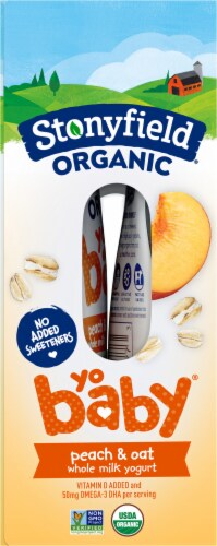Stonyfield Organic® Yo Baby® Peach & Oat Whole Milk Yogurt Pouch Perspective: left
