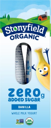 Stonyfield® Organic Kids Zero Added Sugar Whole Milk Yogurt Pouches Banilla Perspective: left