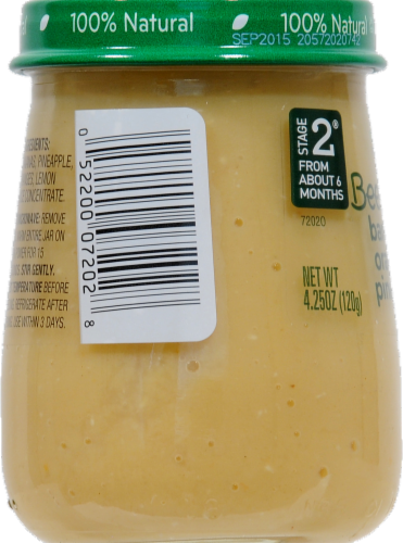 Beech-Nut Stage 2 Just Banana Orange & Pineapple Baby Food Jar Perspective: left