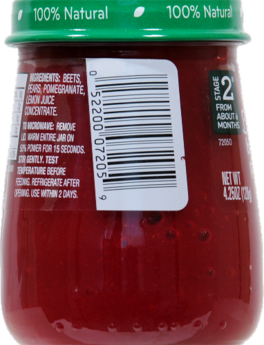 Beech-Nut Stage 2 Just Beets Pear & Pomegranate Baby Food Jar Perspective: left