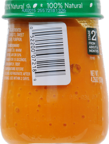 Beech-Nut Stage 2 Just Carrot Corn & Pumpkin Baby Food Jar Perspective: left