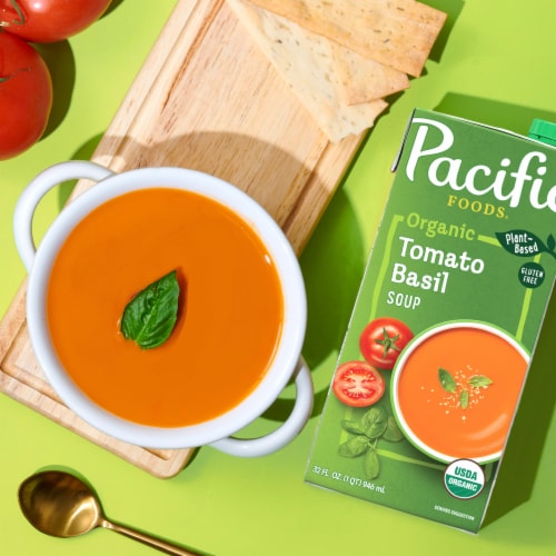 Pacific Foods® Organic Tomato Basil Soup Plant Based Perspective: left