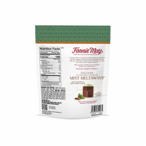 Fannie May Milk Chocolate Mint Meltaways Candy Perspective: left