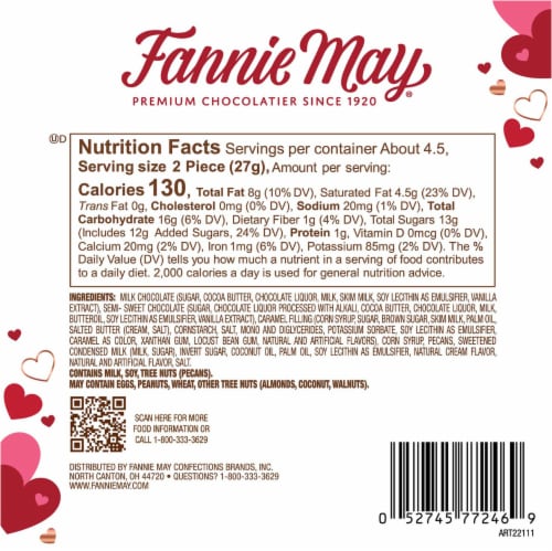 Fannie May Assorted Milk and Dark Chocolate Candy Perspective: left