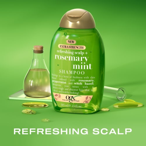 OGX Extra Strength Refreshing Scalp + Rosemary Mint Shampoo with Witch Hazel, Clarifying Wash Perspective: left