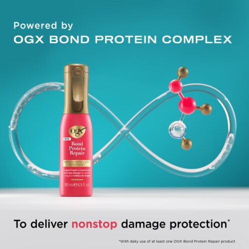 OGX Bond Protein Repair 450°F Hair Heat Protectant Spray Perspective: left