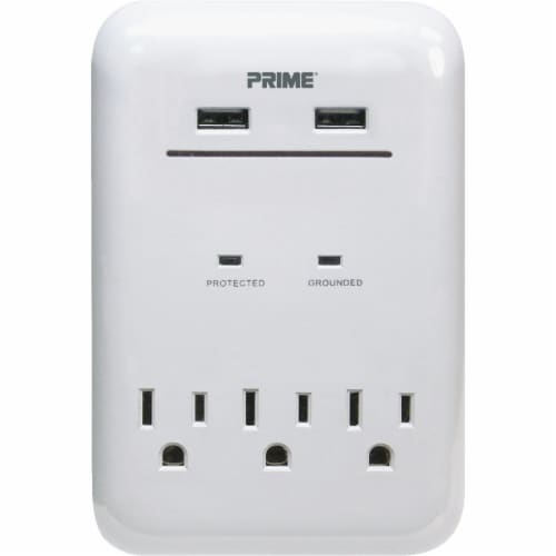Prime® High-Speed 3.4A USB Charger with 3 AC Outlets - White Perspective: left
