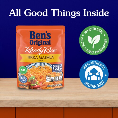 BEN'S ORIGINAL Ready Rice Tikka Masala Flavored Rice, Easy Dinner Side, 8.5 oz Pouch Perspective: left