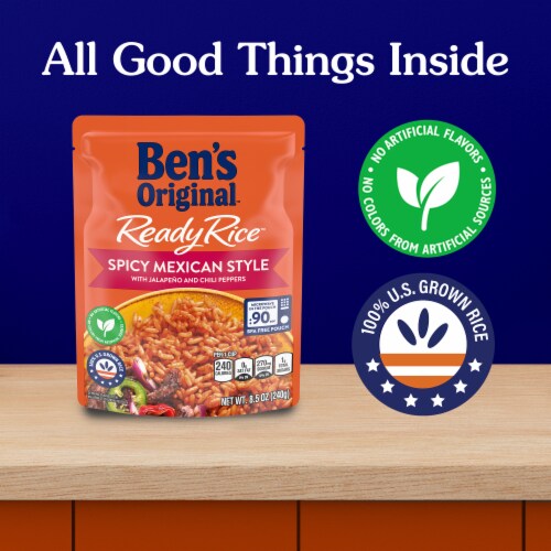Ben's Original Ready Rice Spicy Mexican Style Flavored Rice, Easy Dinner Side, 8.5 oz Pouch Perspective: left